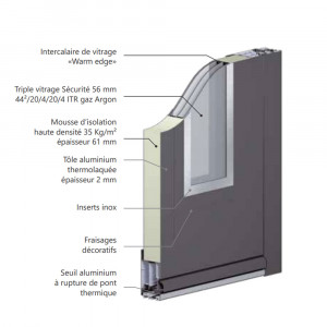 Porte d'entrée Aluminium moderne sur mesure -  1 vantail