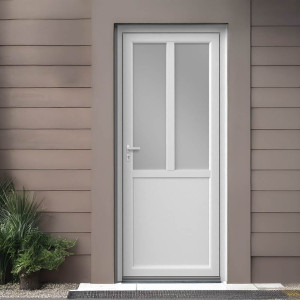 Porte d'entrée PVC vitrée soubassement et meneau