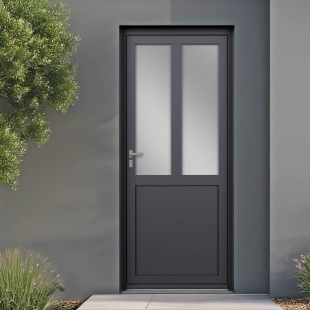 Porte d'entrée Alu vitrée soubassement et meneau